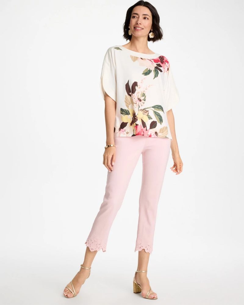 Chicos Printed Jersey & Satin Dolman Tee - HOT HONEYSUCKLE