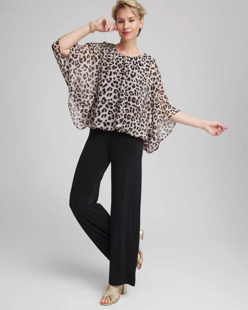 Chicos Travelers™ Animal-Print Bubble-Hem Chiffon Blouse - DEEP TAUPE