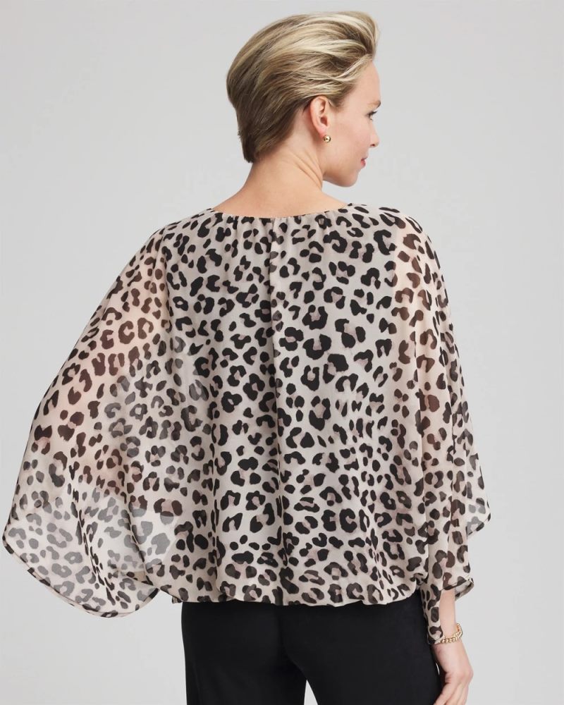 Chicos Travelers™ Animal-Print Bubble-Hem Chiffon Blouse - DEEP TAUPE
