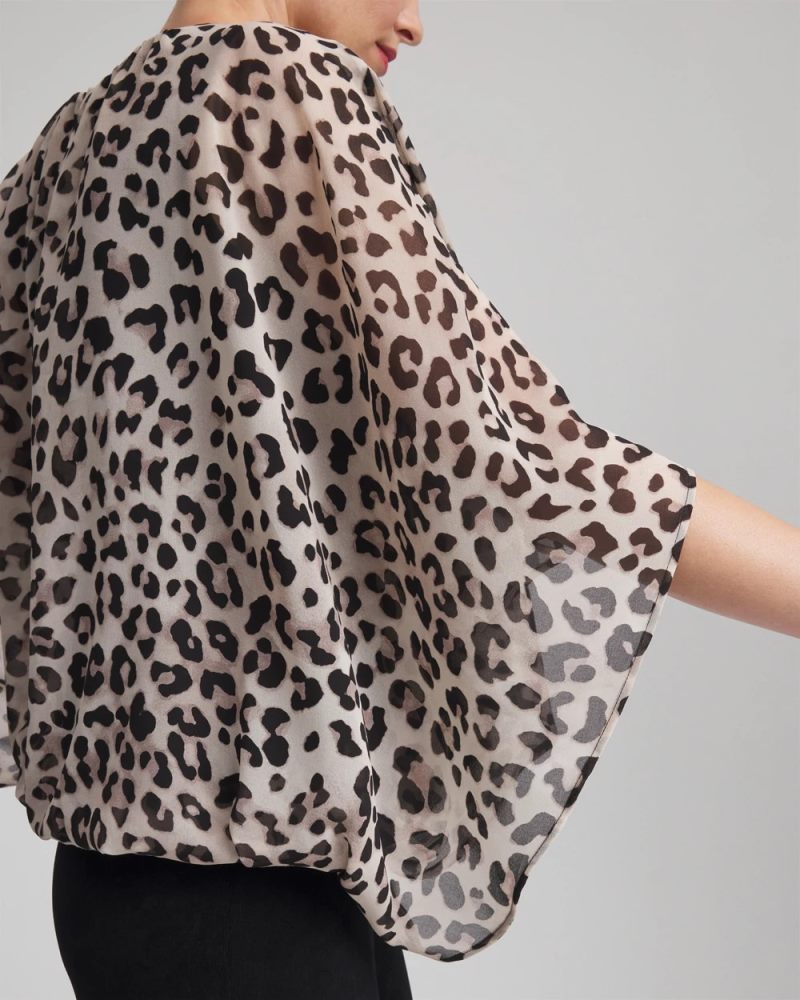Chicos Travelers™ Animal-Print Bubble-Hem Chiffon Blouse - DEEP TAUPE