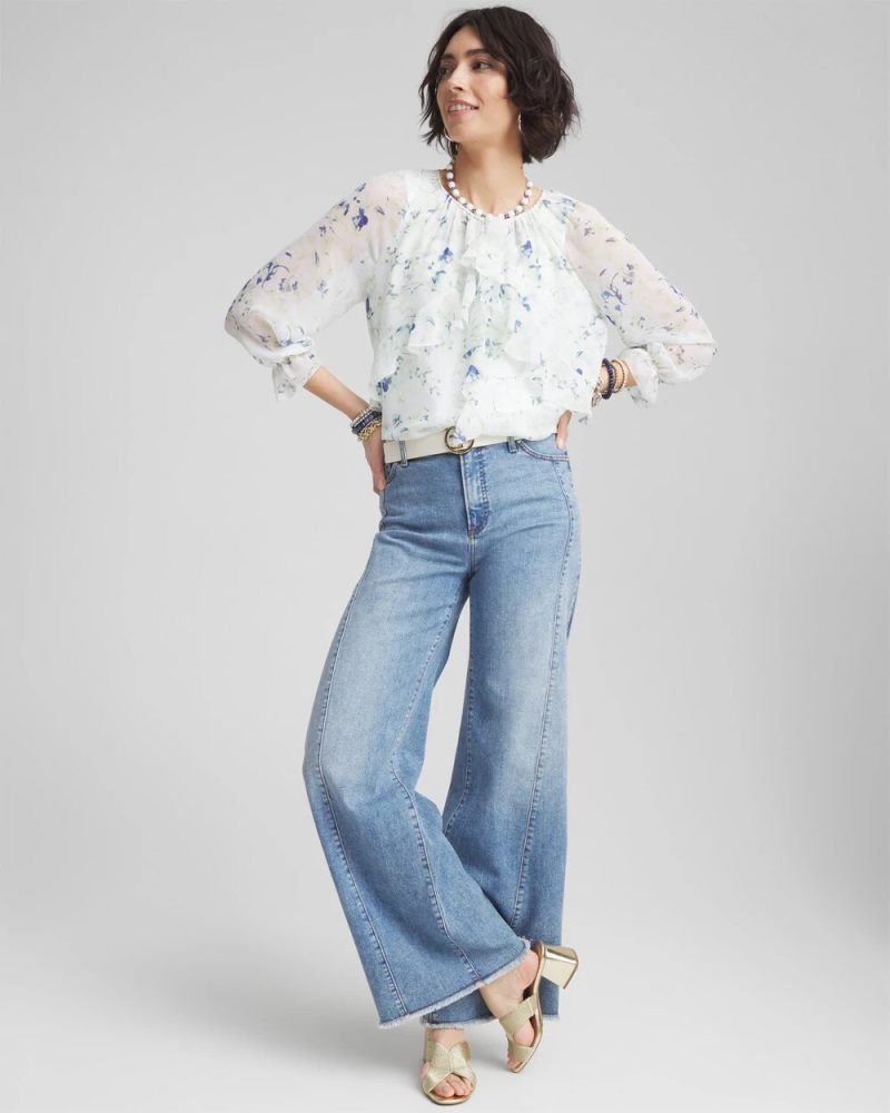 Chicos Georgette Sheer Ruffle Blouse - BLUE PEARL