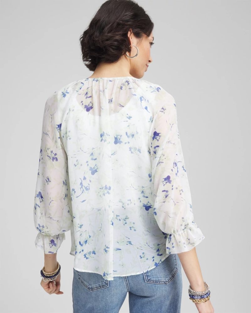 Chicos Georgette Sheer Ruffle Blouse - BLUE PEARL