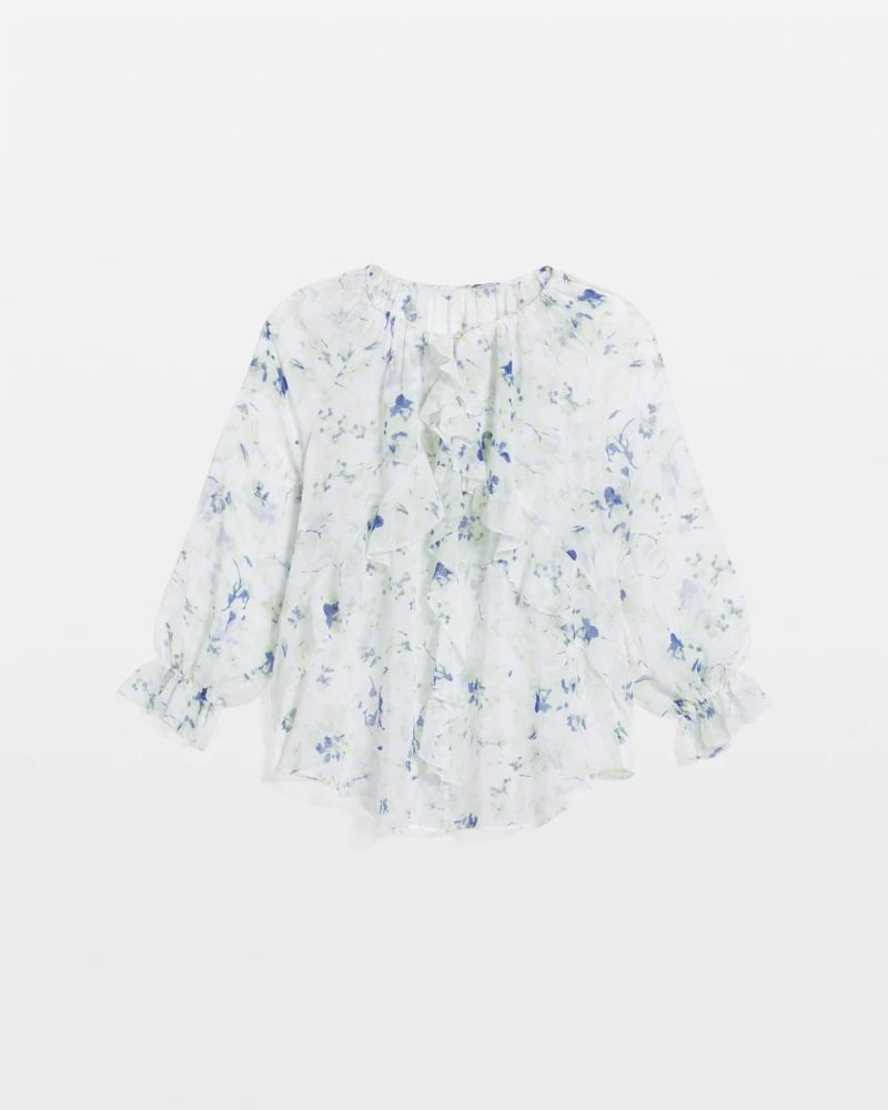 Chicos Georgette Sheer Ruffle Blouse - BLUE PEARL