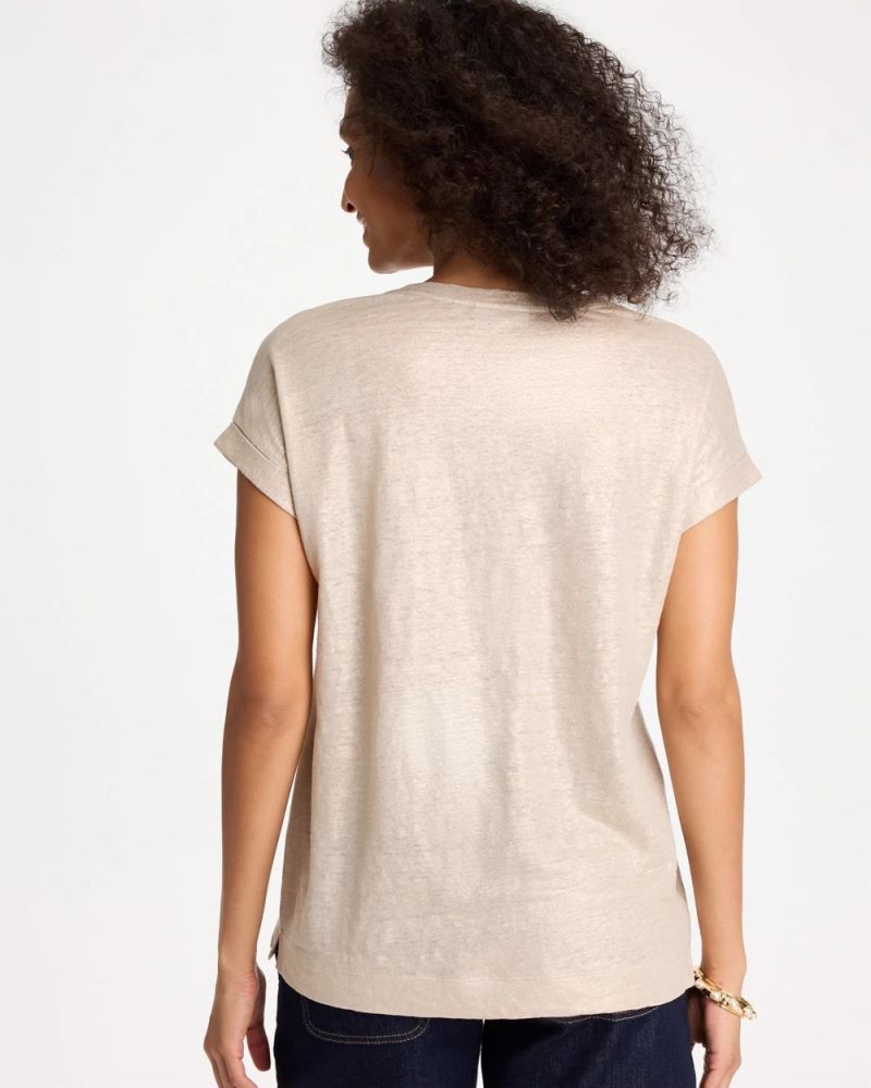 Chicos Foiled Linen Button Tunic - SMOKEY TAUPE
