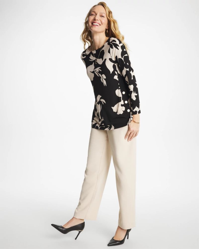 Chicos Textured Straight Tapered Ankle Pants - PALE SAND