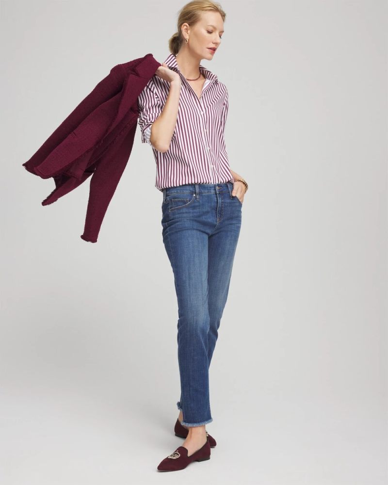 Chicos No Iron Chianti Striped Shirt - DEEP CHIANTI