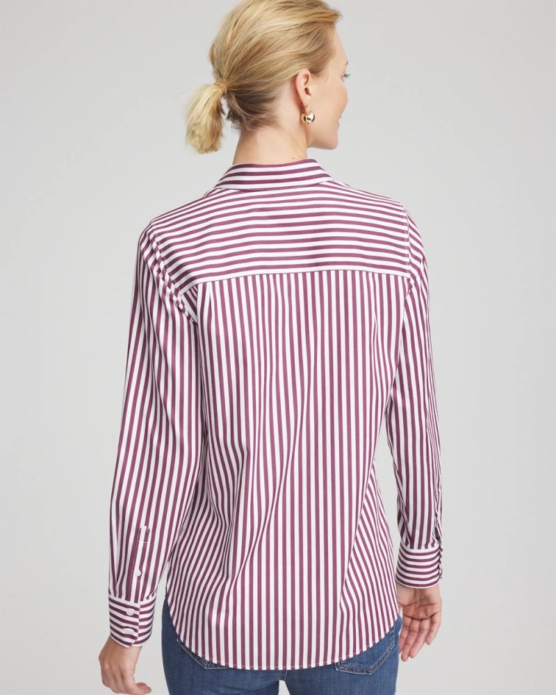 Chicos No Iron Chianti Striped Shirt - DEEP CHIANTI