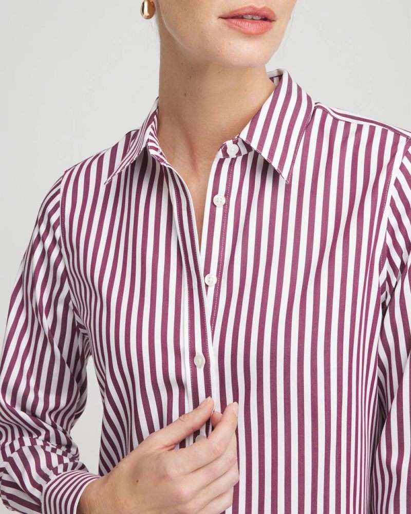 Chicos No Iron Chianti Striped Shirt - DEEP CHIANTI