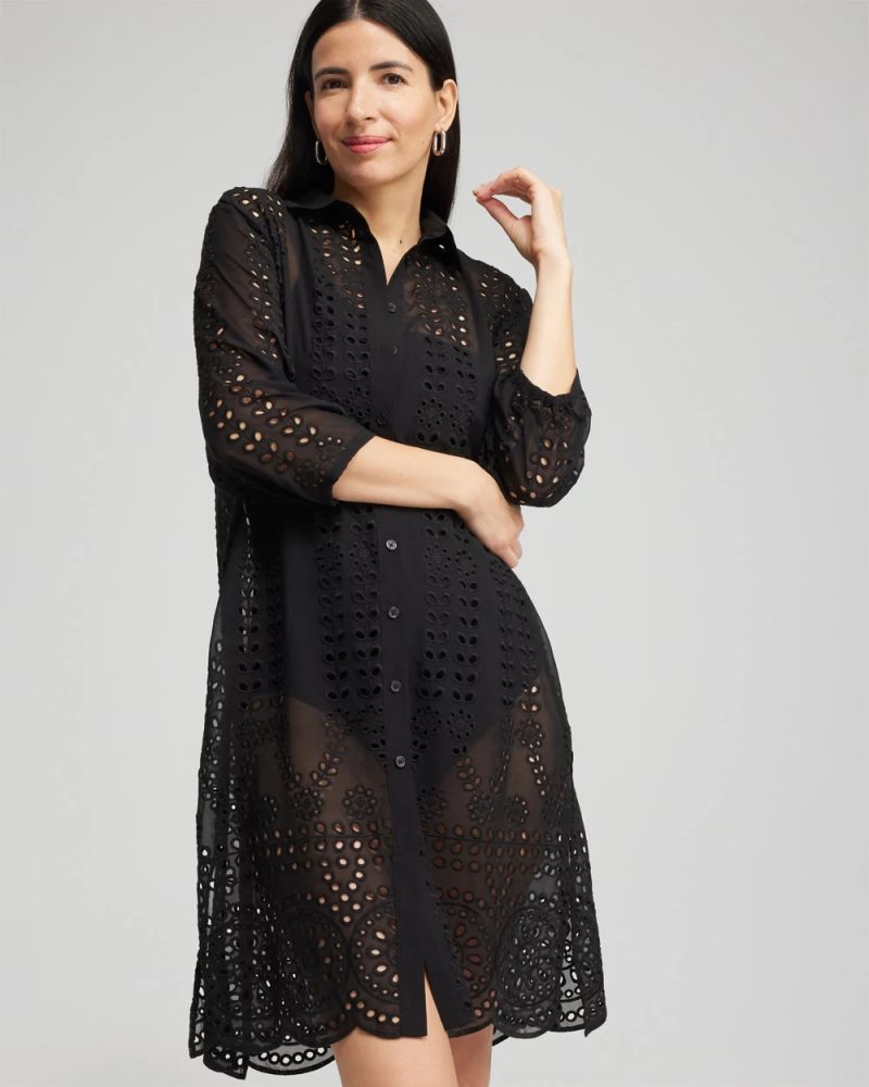 Chicos Shirt Dress Swim Coverup - BLACK