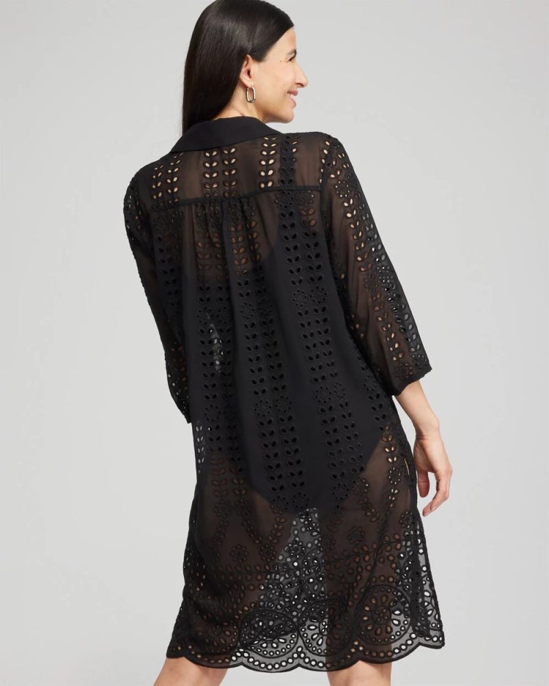 Chicos Shirt Dress Swim Coverup - BLACK