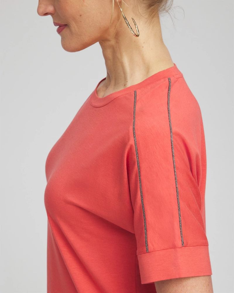 Chicos Touch of Cool™ Caviar Bead Detail Tee - CORAL ZINNIA