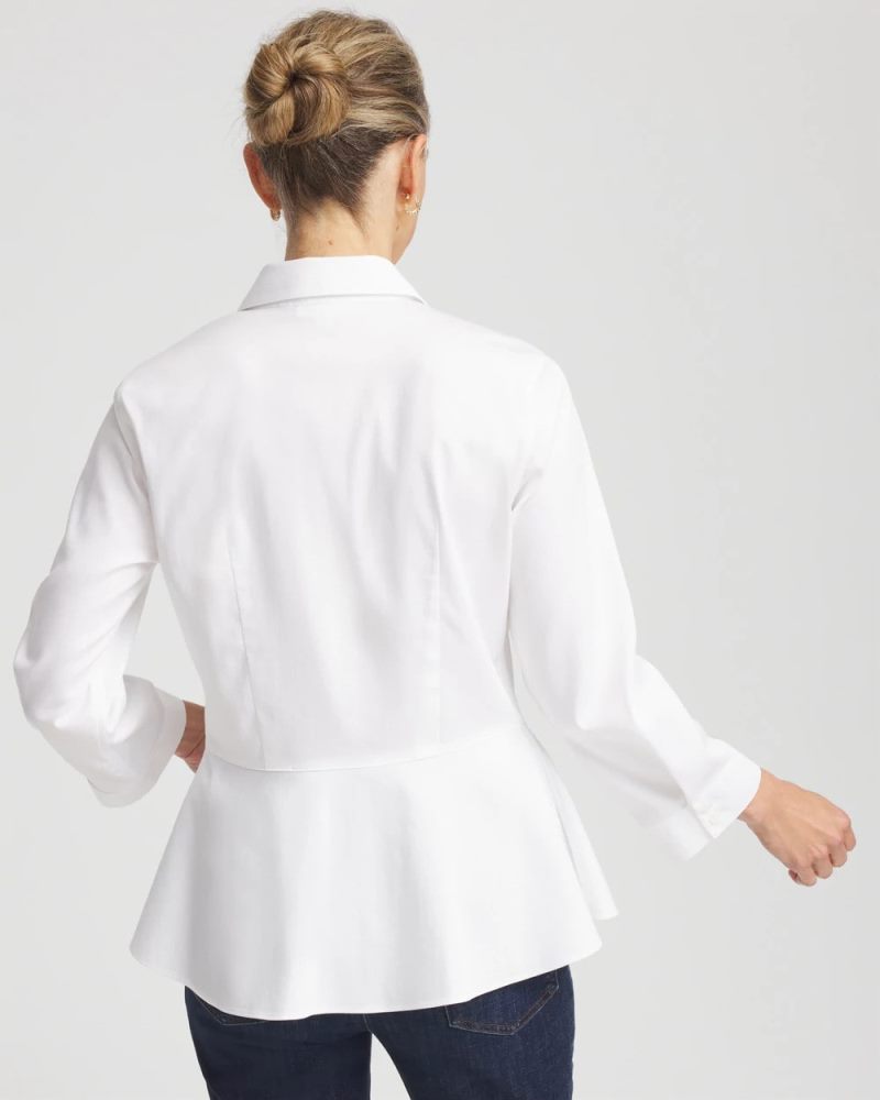 Chicos No Iron Peplum Stretch-Sateen Shirt - OPTIC WHITE