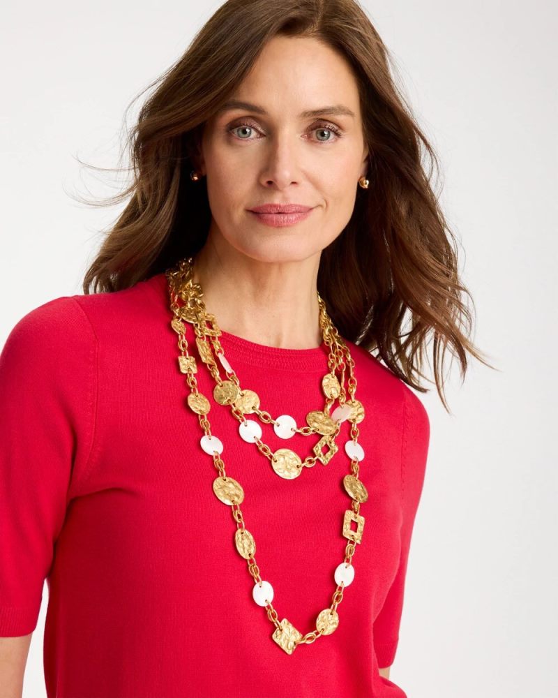Chicos Pearl Hammered Short Necklace - GOLD