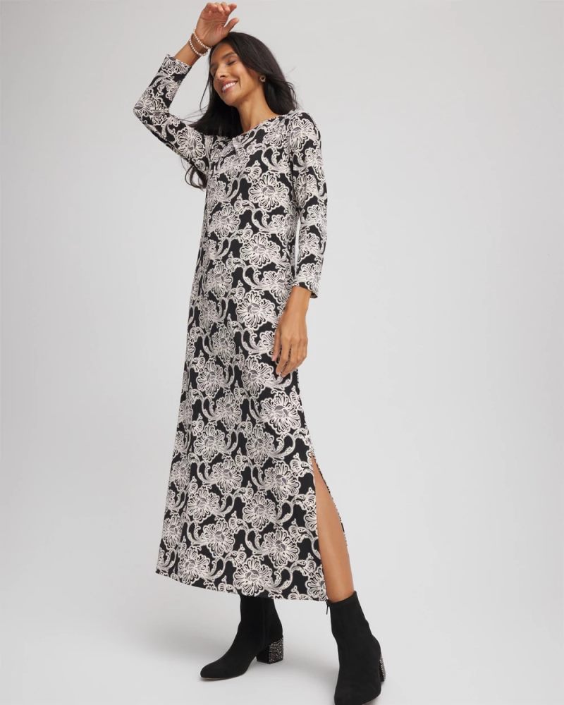 Chicos Printed Jersey Knit Maxi Dress - BLACK