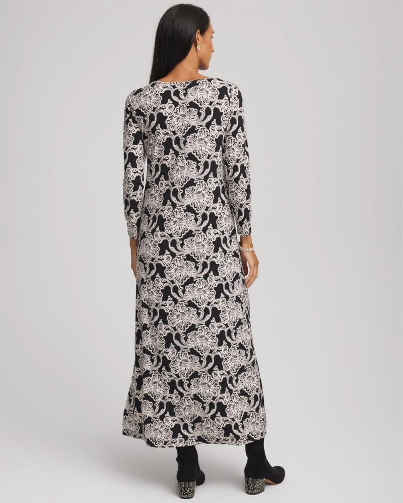 Chicos Printed Jersey Knit Maxi Dress - BLACK