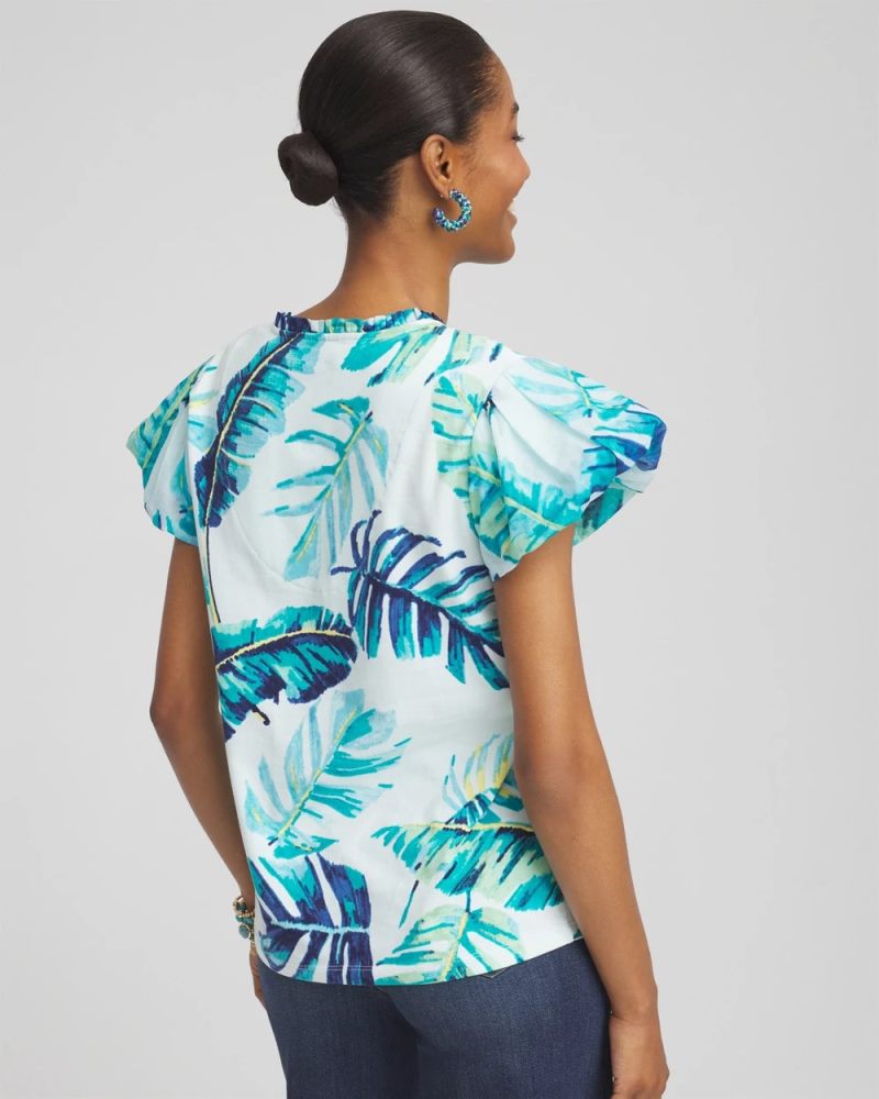 Chicos Notch Neck Cap Sleeve Tee - PARADISO BLUE