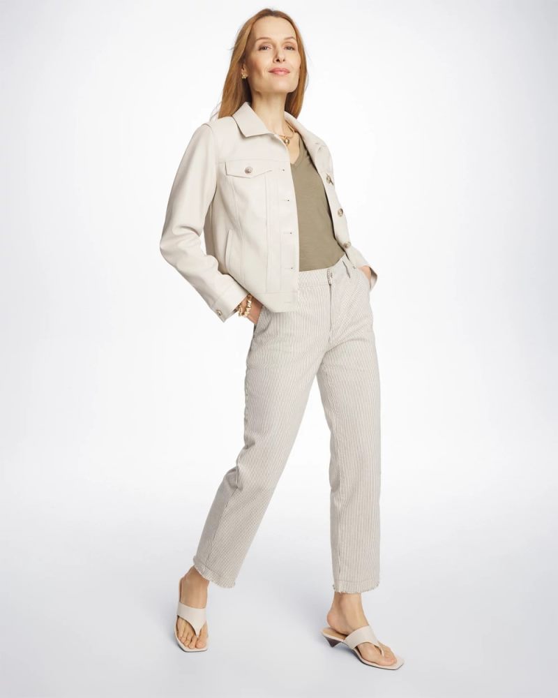 Chicos Stripe Girlfriend Straight Ankle Jeans - LICHEN