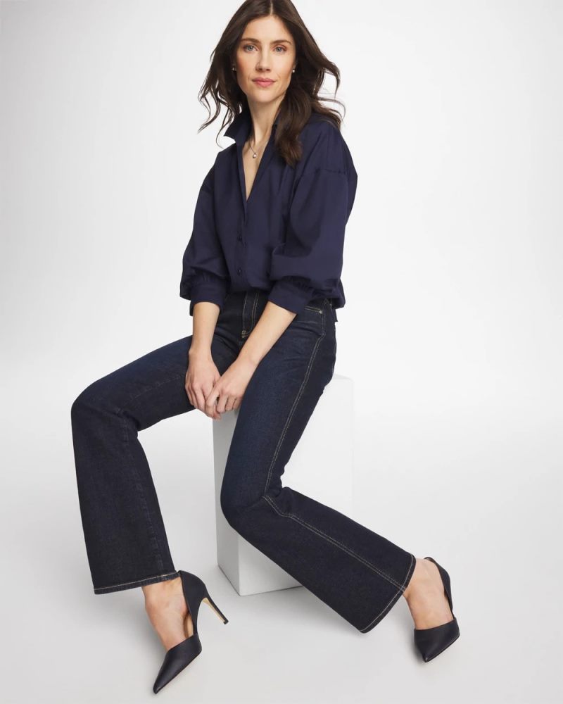 Chicos Poplin Billow Sleeve Blouse - PASSPORT BLUE