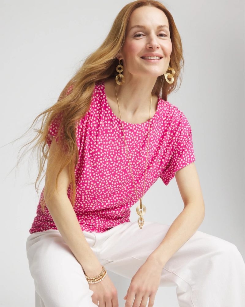 Chicos Touch of Cool™ Cheetah Ruched Banded Hem Top - CRUSHED BERRIES