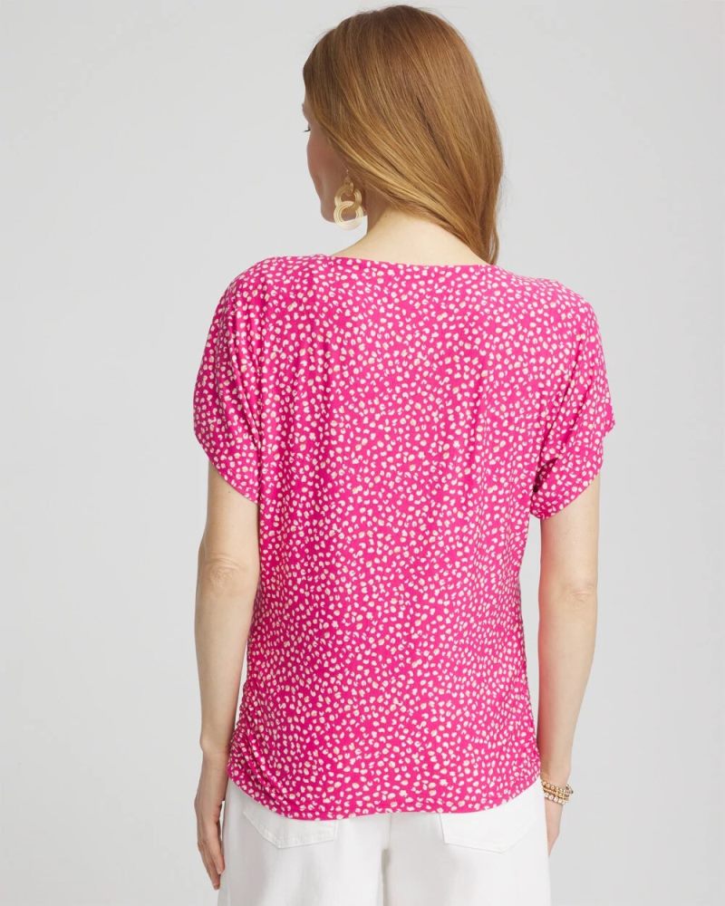 Chicos Touch of Cool™ Cheetah Ruched Banded Hem Top - CRUSHED BERRIES