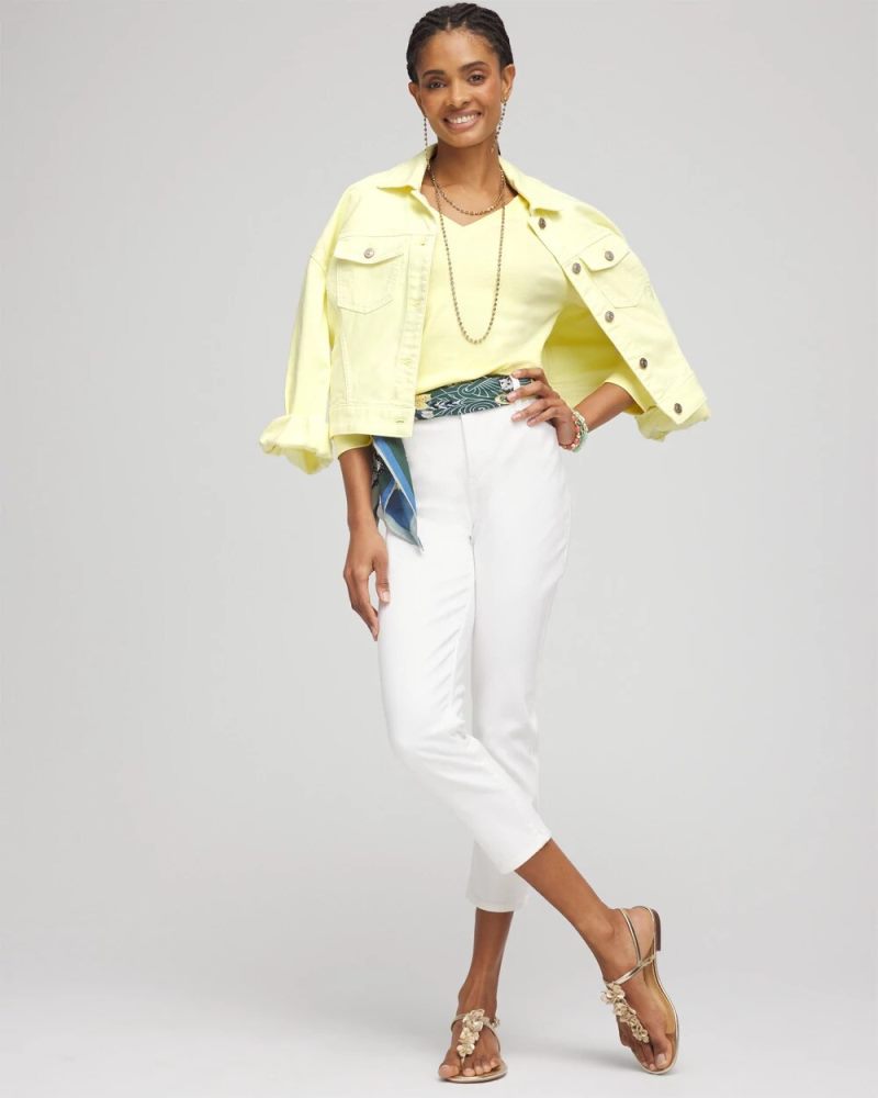 Chicos Everyday 3/4 Sleeve V-Neck Tee - BRIGHT YELLOW