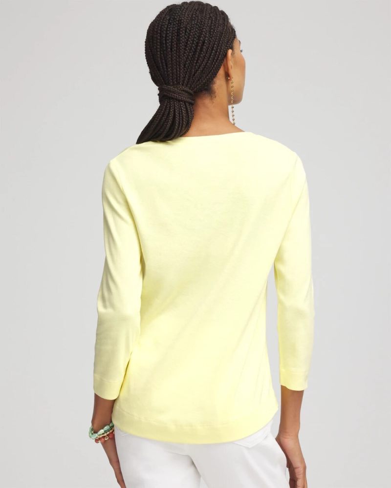 Chicos Everyday 3/4 Sleeve V-Neck Tee - BRIGHT YELLOW