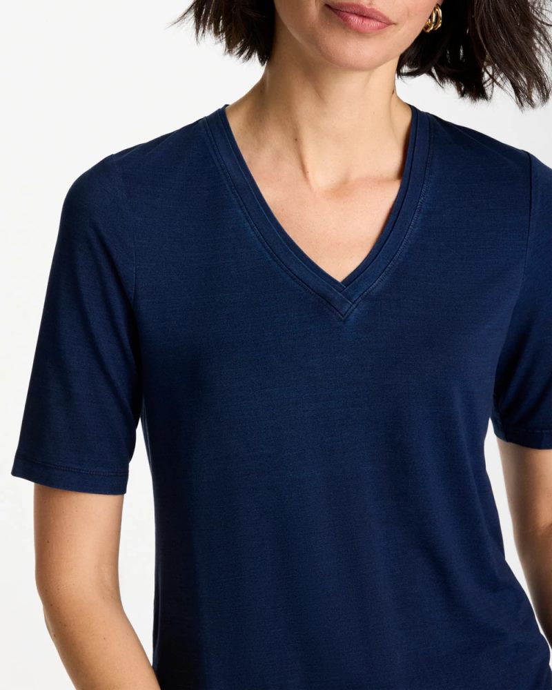 Chicos Cotton Slub V-Neck Tee - RIVIERA AUTHENTIC