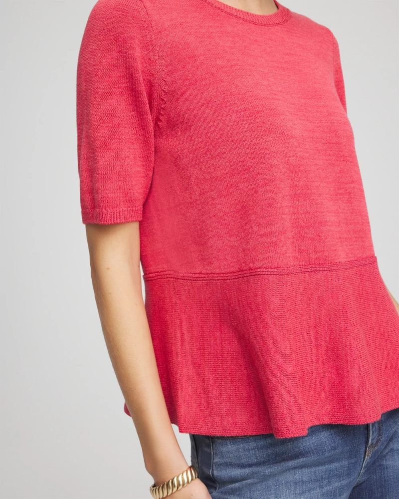 Chicos Pullover Peplum Sweater - FOLKLORIC RED