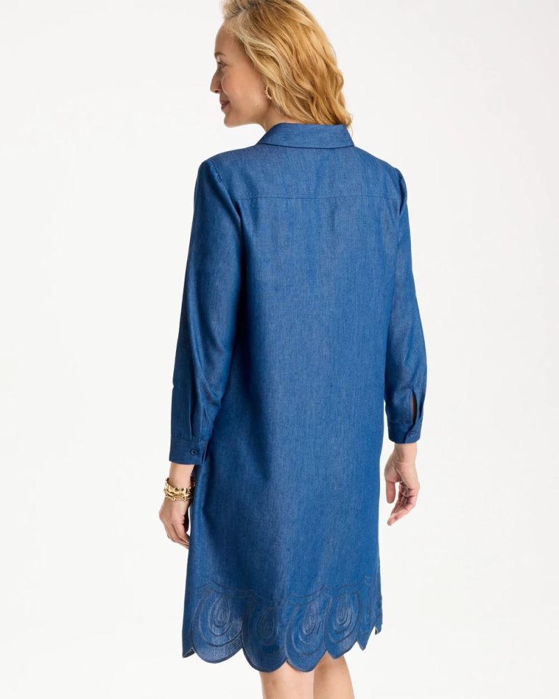 Chicos Denim Embroidered Dress - INDIGO