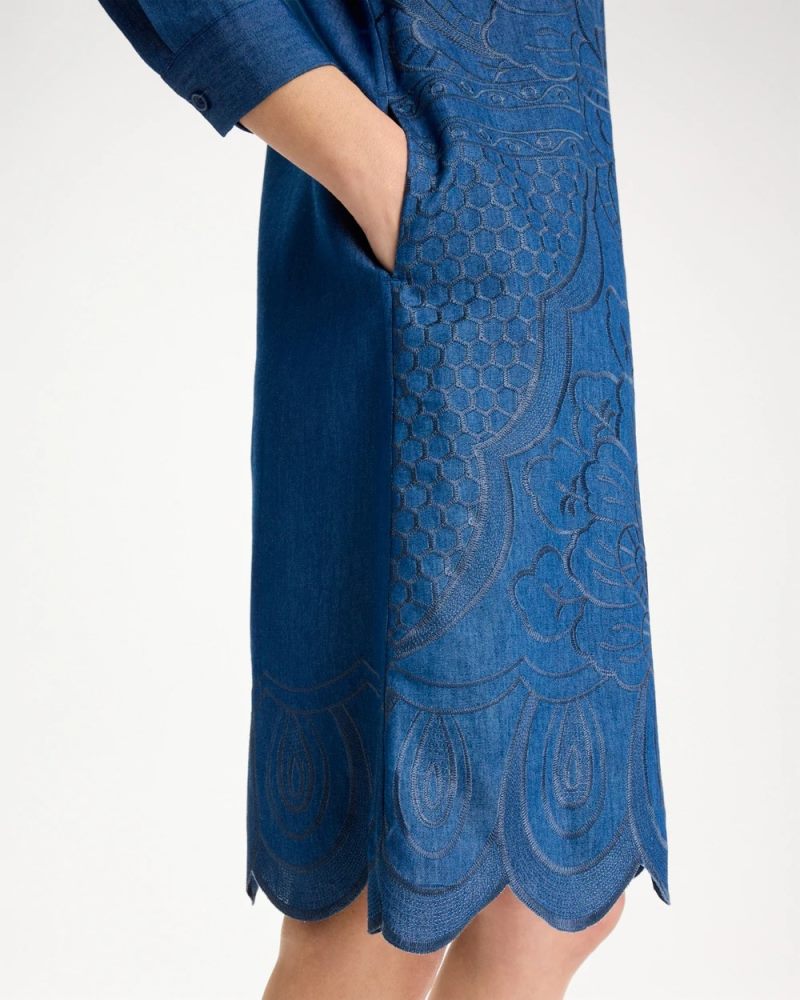 Chicos Denim Embroidered Dress - INDIGO