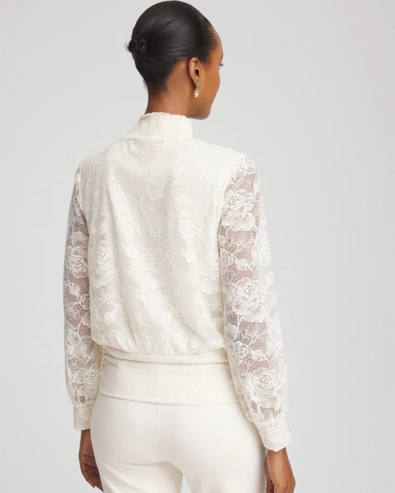 Chicos Tie-Neck Banded-Bottom Top - ENGLISH CREAM