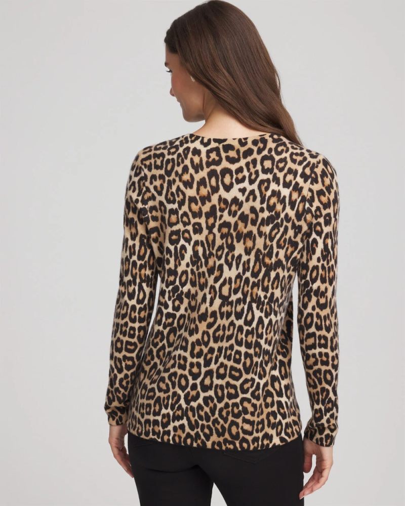 Chicos Cashmere Animal Long-Sleeve Pullover Sweater - CAMEL