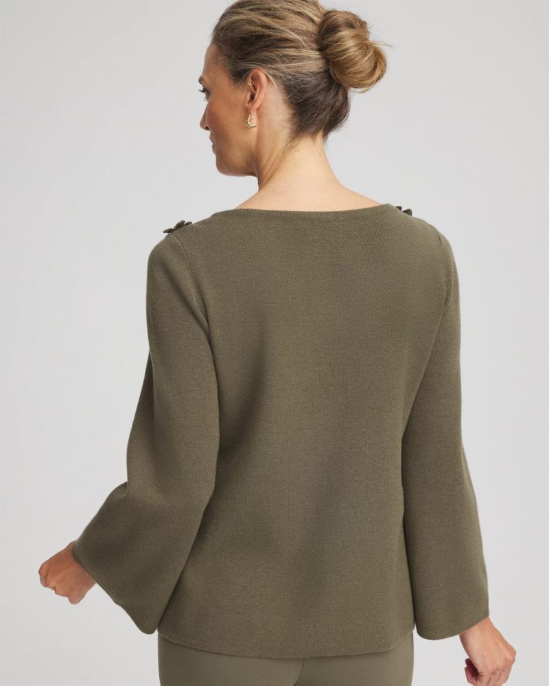 Chicos Appliqué Flared-Sleeve Sweater - NETTLE LEAF