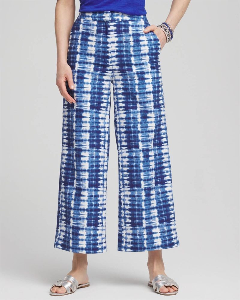 Chicos Tie-Dye Linen Cropped Pants - BLUE