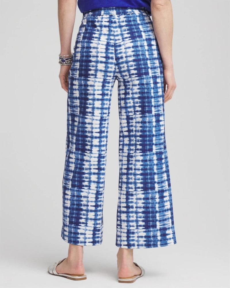 Chicos Tie-Dye Linen Cropped Pants - BLUE