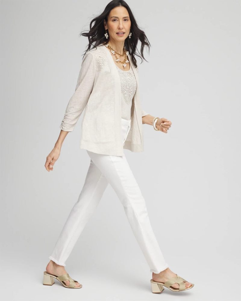 Chicos Lace Linen Cardigan - RIVER ROCK