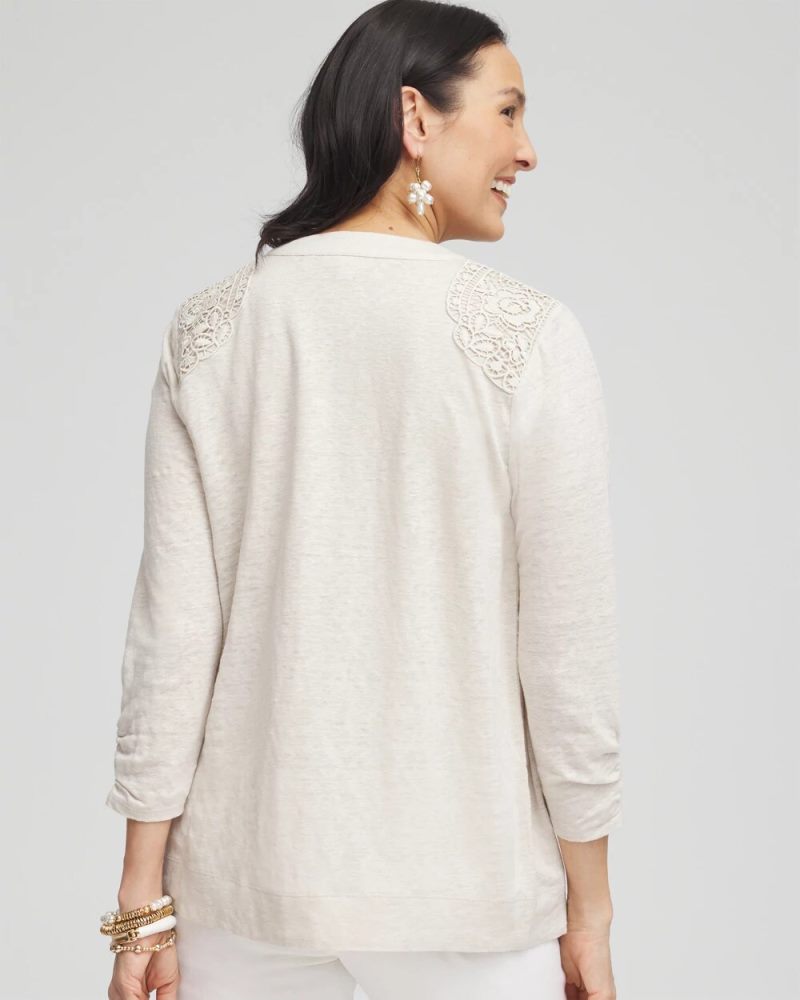 Chicos Lace Linen Cardigan - RIVER ROCK