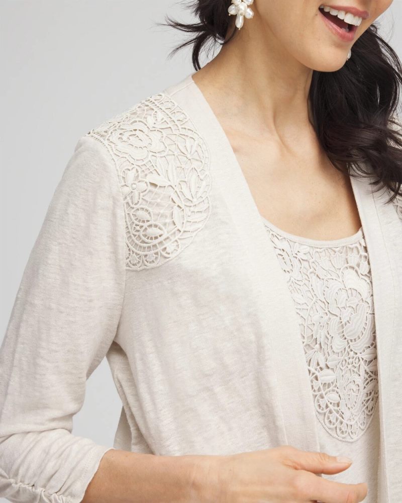 Chicos Lace Linen Cardigan - RIVER ROCK