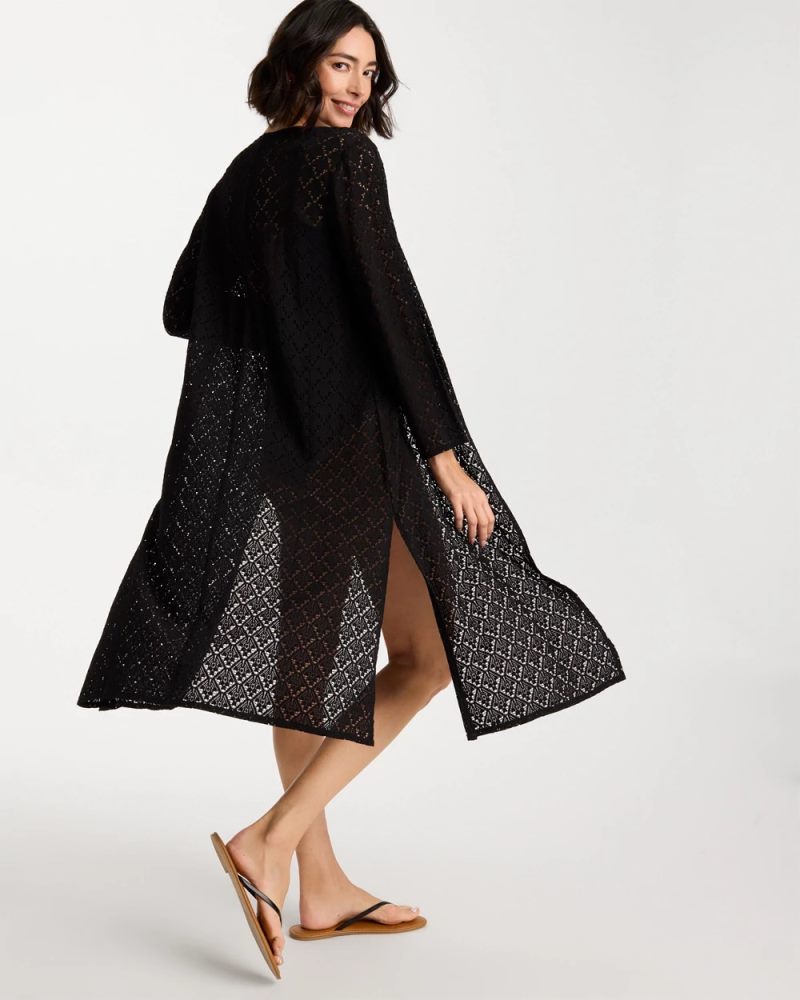 Chicos Long Knit Swim Cover-Up - BLACK