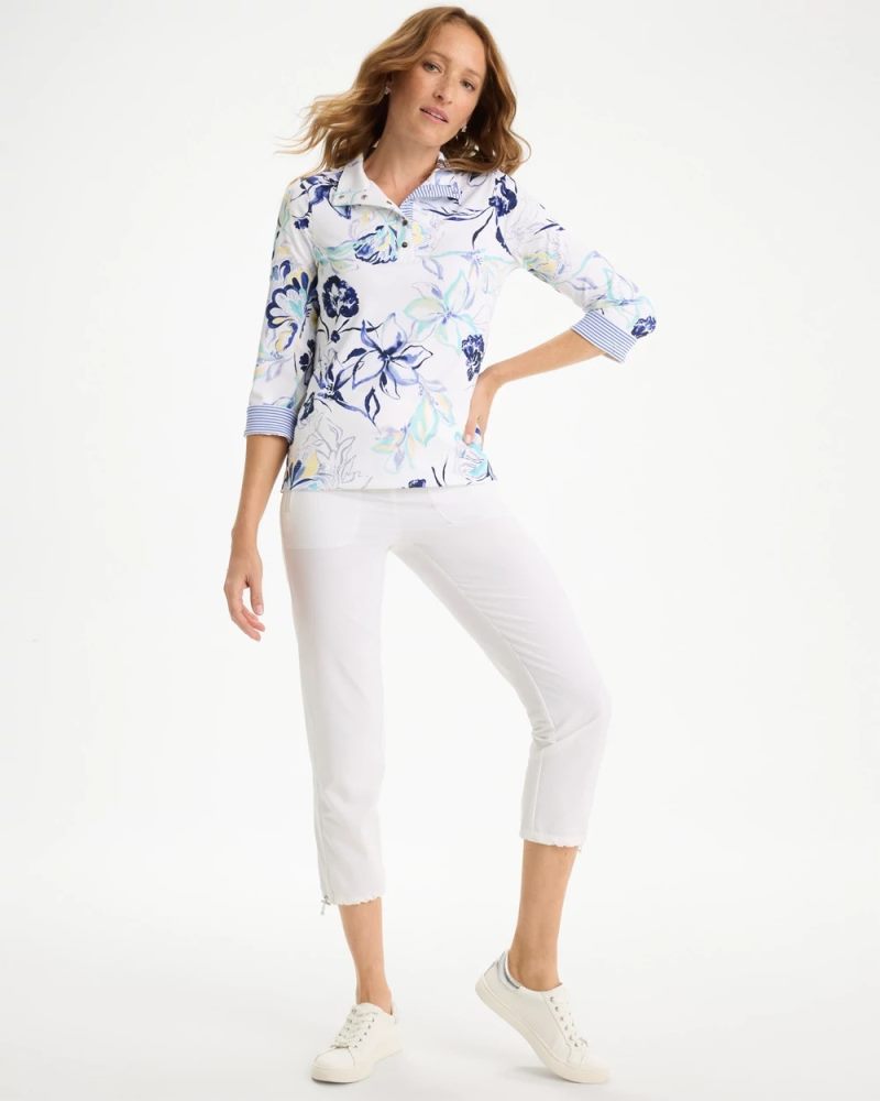 Chicos Zenergy® UPF Floral Snap Mockneck - AMPARO BLUE