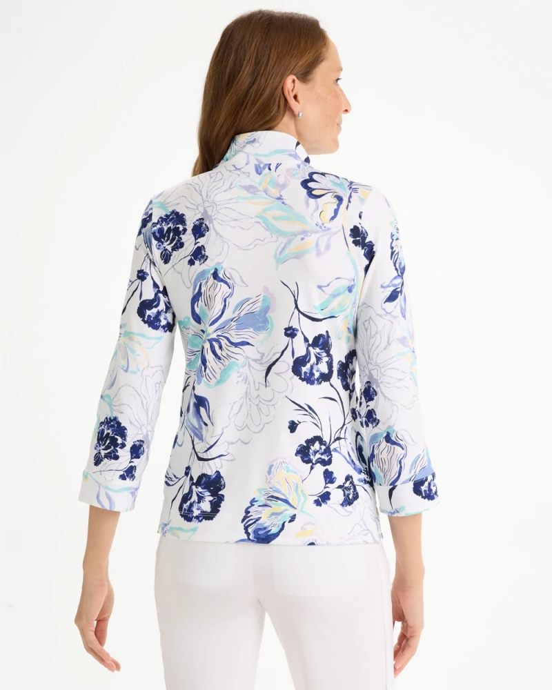Chicos Zenergy® UPF Floral Snap Mockneck - AMPARO BLUE