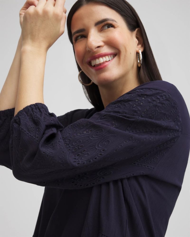 Chicos Embroidered Eyelet Coverup - CLASSIC NAVY
