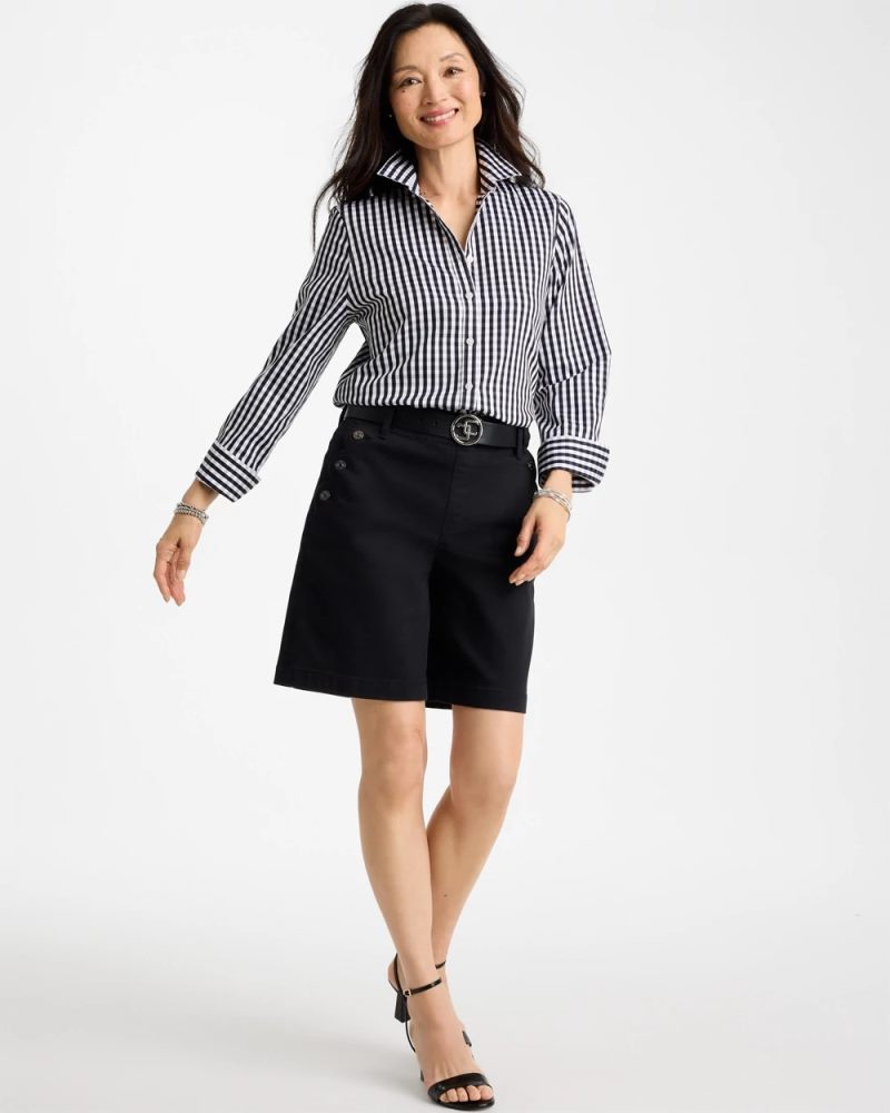Chicos No Iron Stretch Gingham Shirt - BLACK