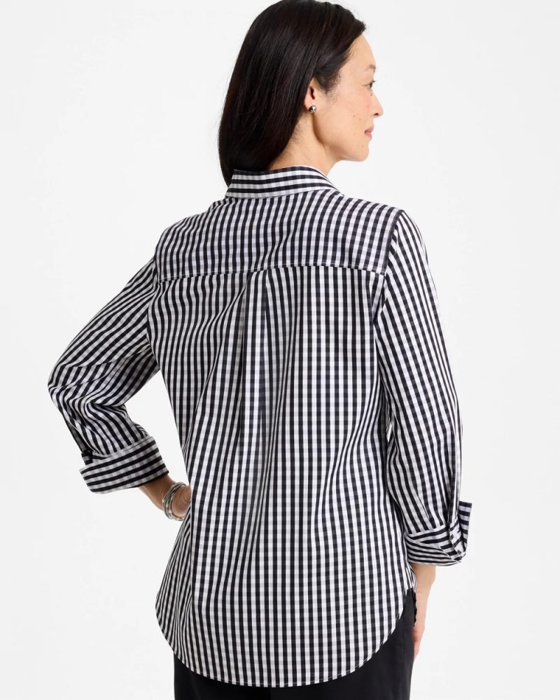 Chicos No Iron Stretch Gingham Shirt - BLACK