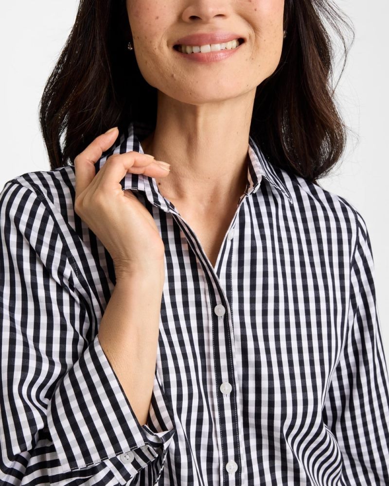 Chicos No Iron Stretch Gingham Shirt - BLACK