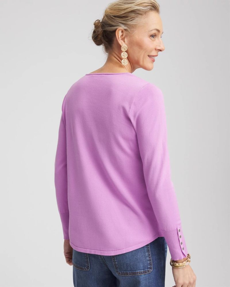 Chicos Long Sleeve V-Neck Pullover Sweater - LAVENDER SKIES