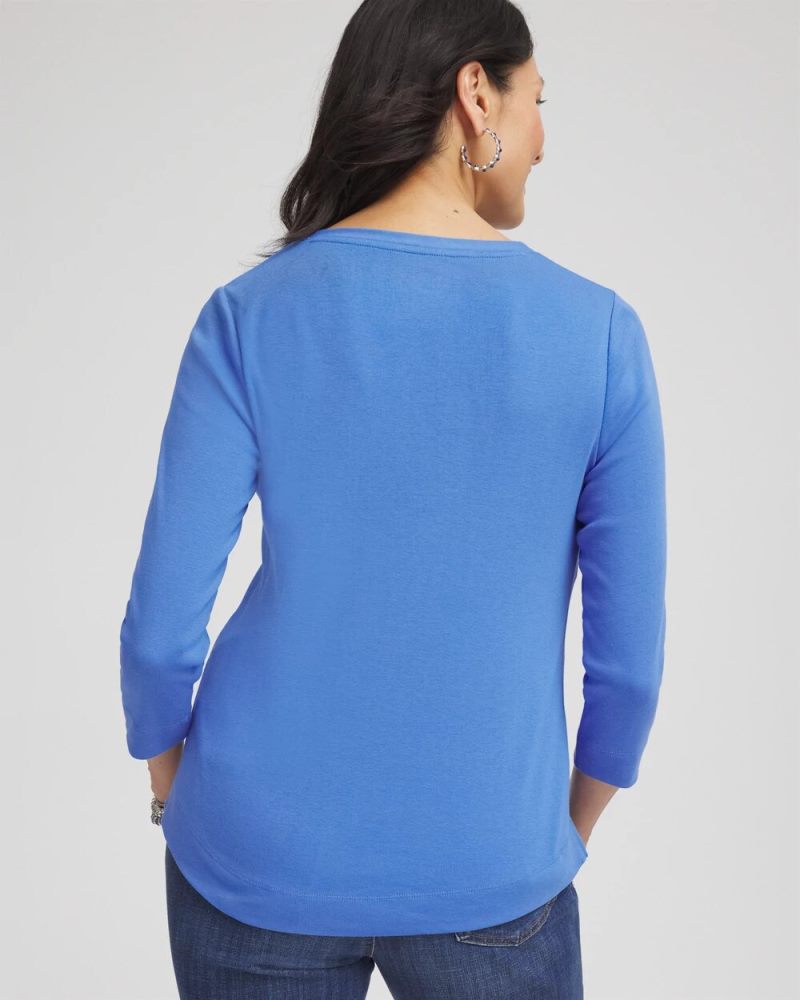 Chicos Everyday 3/4 Sleeve V-Neck Tee - BLUE PEARL