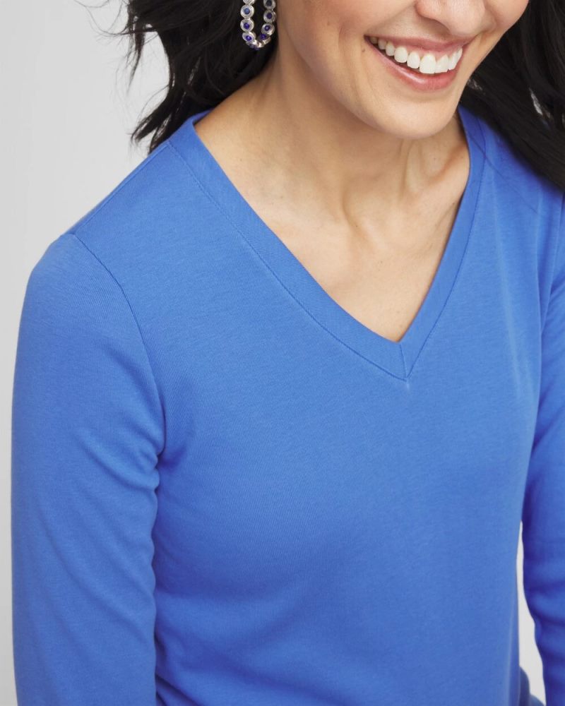 Chicos Everyday 3/4 Sleeve V-Neck Tee - BLUE PEARL