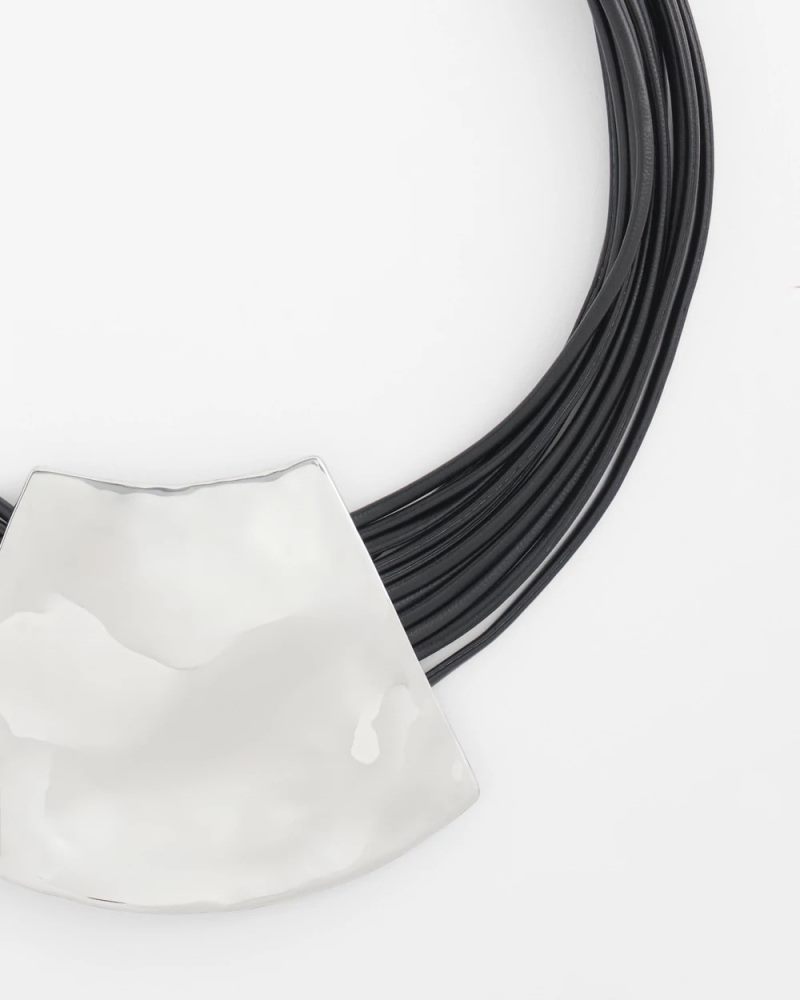 Chicos Pendant Bib Necklace - BLACK/SILVER