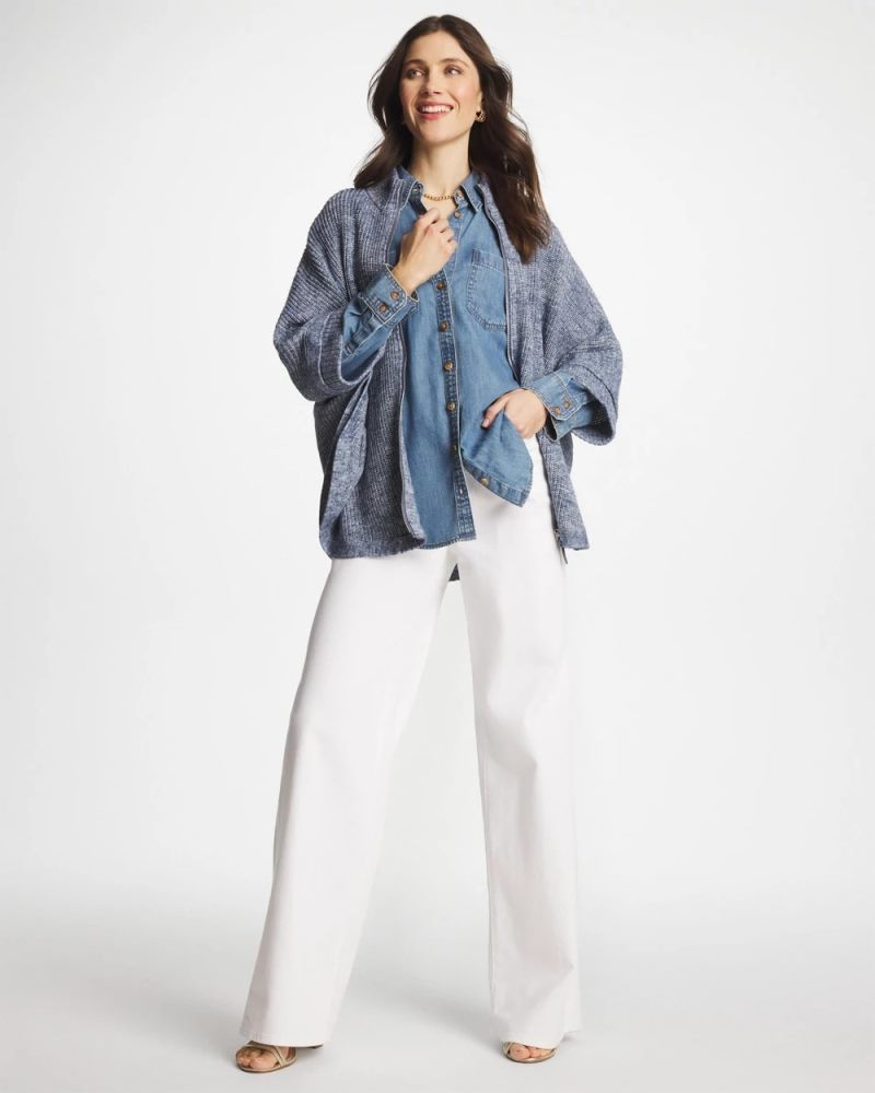 Chicos Rounded Hem Zip-Front Ruana - INDIGO SKY HEATHER